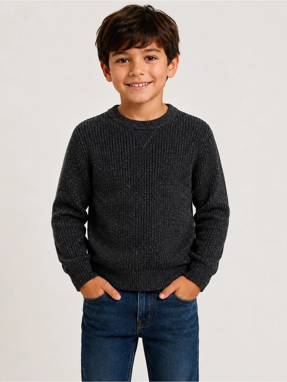 GAP Kids Waffle Knit Crewneck Sweater Charcoal Gray Cotton Blend Size S 6-7